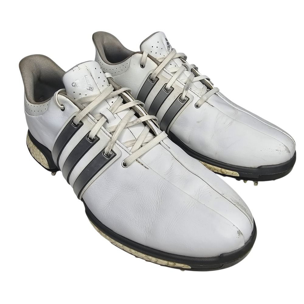 Adidas Tour360 Mens 11 White Boost Golf Shoes Spiked Leather F33263